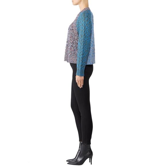 JIL SANDER NAVY Blue Red Colorblock 100% Wool Cable Knit Long Sleeve Sweater M - Picture 11 of 13